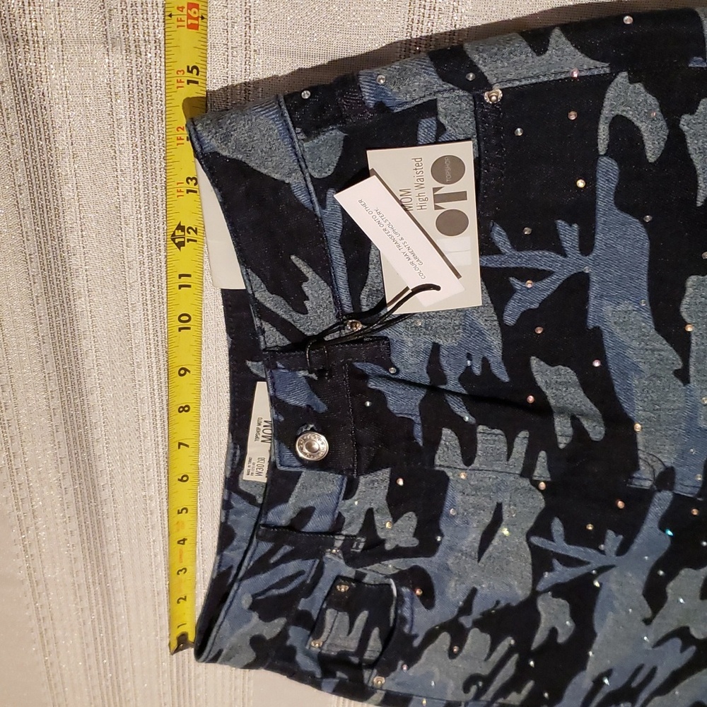 Topshop NEW Moto Mom Jeans High Waisted Jewel Studs Camo Diamante Denim Women's - Picture 11 of 17
